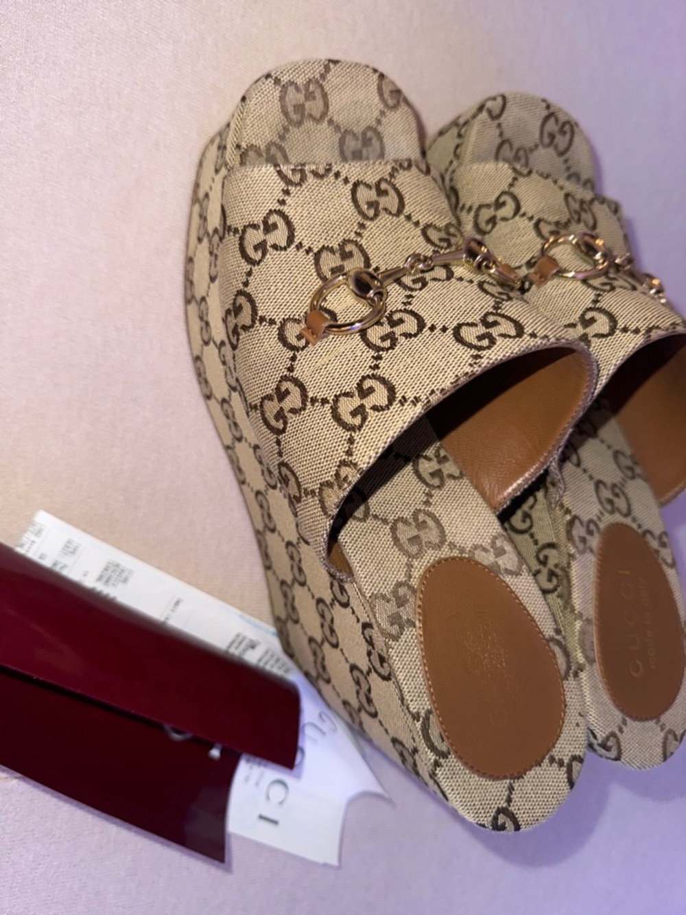 Gucci Tan GG Canvas Horsebit Mules - Picture 2 of 9
